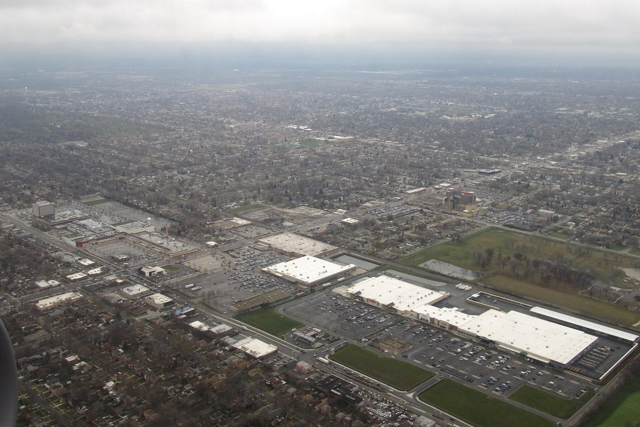 An aerial view of Evergreen Park and the Southwest Side, where Evergreen Plaza stood