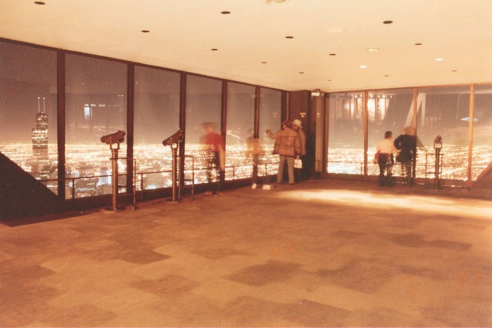 Inside the Sears Tower Skydeck at night, January 1985, from the hellgin founder's family photos